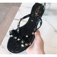 Cheap Sale Valentino Rubber Rockstud Thong PVC Flip Flops with Bow Black