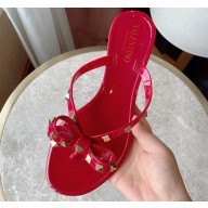 Cheap Sale Valentino Rubber Rockstud Thong PVC Flip Flops with Bow Red