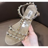Cheap Sale Valentino Rubber Rockstud Flat Sandals Nude