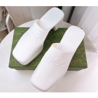 Cheap Sale Gucci Heel 5.5cm Platform 2.5cm Embossed Logo Rubber Mules White
