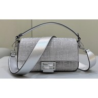 Fendi Medium Baguette Silver leather bag with crystal FF motif