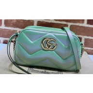Gucci GG Marmont Small shoulder Camera Bag 447632 iridescent quilted chevron leather Green