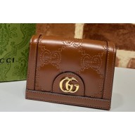 Gucci GG Matelassé card case Wallet 723786 in Brown leather