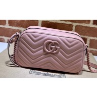 Gucci GG Marmont Small shoulder Camera Bag 447632 leather Pink with Brass hardware