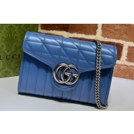Gucci GG Marmont matelassé mini Bag 474575 leather Blue with Antique silver-toned hardware