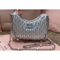 Miu Miu Matelassé nappa leather shoulder bag with Crystal 5BH211 Silver