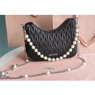 Miu Miu Matelassé nappa leather shoulder bag with Pearl 5BH211 Black