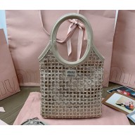Miu Miu Satin handbag with synthetic crystals 5BA281 Beige 2024