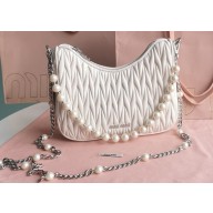 Miu Miu Matelassé nappa leather shoulder bag with Pearl 5BH211 White