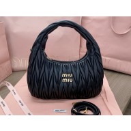 Miu Miu Wander matelassé nappa leather hobo Bag 5BC153 Black