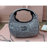 Miu Miu Wander satin and silk mini hobo bag with synthetic crystals 5BP078 Black 2024