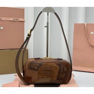 Miu Miu leather patchwork shoulder bag 5BC158 Cognac 2024