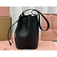 Miu Miu leather Bucket bag 5602 Black 2024