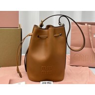 Miu Miu leather Bucket bag 5602 Brown 2024