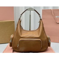 Miu Miu leather Pocket Tote bag 5677 Brown 2024