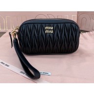 Miu Miu Matelassé nappa leather Pouch bag 5NE846 Black