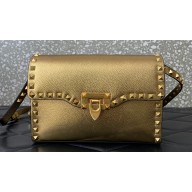 Valentino Small Rockstud Crossbody Bag in Grainy Calfskin Gold 2024