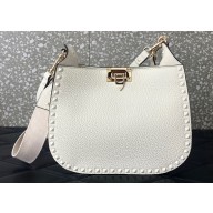 Valentino Rockstud Hobo Bag in Grainy Calfskin White 2024