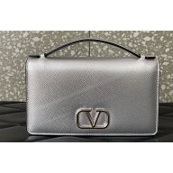 Valentino Vlogo Signature Wallet With Chain in Grainy Calfskin Silver 2024
