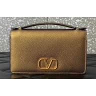 Valentino Vlogo Signature Wallet With Chain in Grainy Calfskin Gold 2024