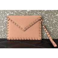 Valentino Rockstud Pouch Clutch Bag in Grainy Calfskin Nude Pink 2024