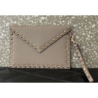 Valentino Rockstud Pouch Clutch Bag in Grainy Calfskin Gray 2024