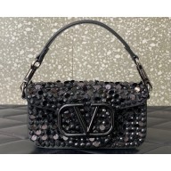 Valentino Small Locò Shoulder Bag Black With Crystals 2024