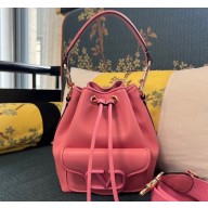Valentino Locò Bucket Bag In Calfskin Leather Pink With Enamel Tone-On-Tone Vlogo Signature 2024