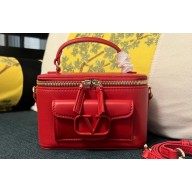 Valentino Mini Locò Handbag In Calfskin Leather Red With Enamel Tone-On-Tone Vlogo Signature 2024