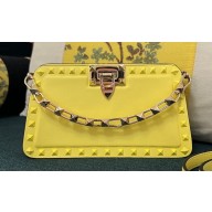 Valentino Rockstud Clutch Bag In Calfskin Yellow 2024