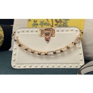 Valentino Rockstud Clutch Bag In Calfskin White 2024