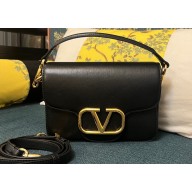 Valentino Small Locò Shoulder Bag In Calfskin Leather Black/Gold With Vlogo Signature 2024