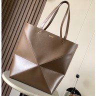 Loewe Large Puzzle Fold Tote Bag in shiny calfskin Brown 2024