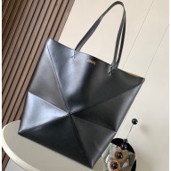 Loewe Large Puzzle Fold Tote Bag in shiny calfskin Black 2024