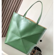 Loewe Large Puzzle Fold Tote Bag in shiny calfskin Green 2024