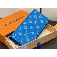 Louis Vuitton Taiga cowhide leather and Monogram canvas Brazza Wallet Blue 2024