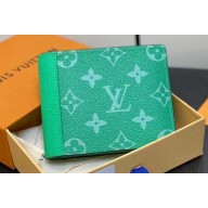 Louis Vuitton Taiga cowhide leather and Monogram canvas Multiple Wallet M30993 Green 2024