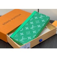 Louis Vuitton Taiga cowhide leather and Monogram canvas Zippy Vertical Wallet Green 2024