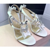 Mach & Mach Heel 9.5cm Ankle Strap Sandals with Bow in Satin White 2024