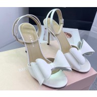 Mach & Mach Heel 9.5cm Le Cadeau Double Bow Ankle Strap Sandals in Satin White 2024