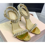 Mach & Mach Heel 9.5cm Audrey Crystal Heart Ankle Strap Sandals in Patent Gold 2024