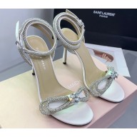 Mach & Mach Heel 9.5cm Double Crystal Bow Ankle Strap Sandals in Satin White 2024