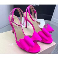 Mach & Mach Heel 9.5cm Le Cadeau Double Bow Ankle Strap Sandals in Satin Fuchsia 2024