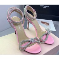 Mach & Mach Heel 9.5cm Double Crystal Bow Ankle Strap Sandals in Satin Pink 2024