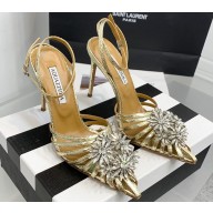 Aquazzura Heel 11cm Crystal Margarita Pumps Leather Gold 2024