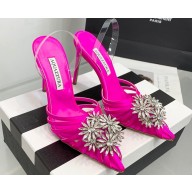 Aquazzura Heel 11cm Crystal Margarita Slingback Pumps Satin Fuchsia 2024
