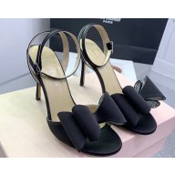 Mach & Mach Heel 9.5cm Le Cadeau Double Bow Ankle Strap Sandals in Satin Black 2024