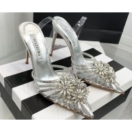 Aquazzura Heel 11cm Crystal Margarita Slingback Pumps Leather Silver 2024