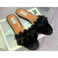 Alaia Confetti Flat Slide Sandals In Suede Leather Black 2024