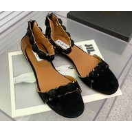 Alaia Bombe Flat Sandals In Suede Leather Black 2024
